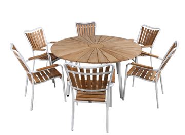 Havemøbelsæt - Teak ø150 cm havebord med 6 stole  